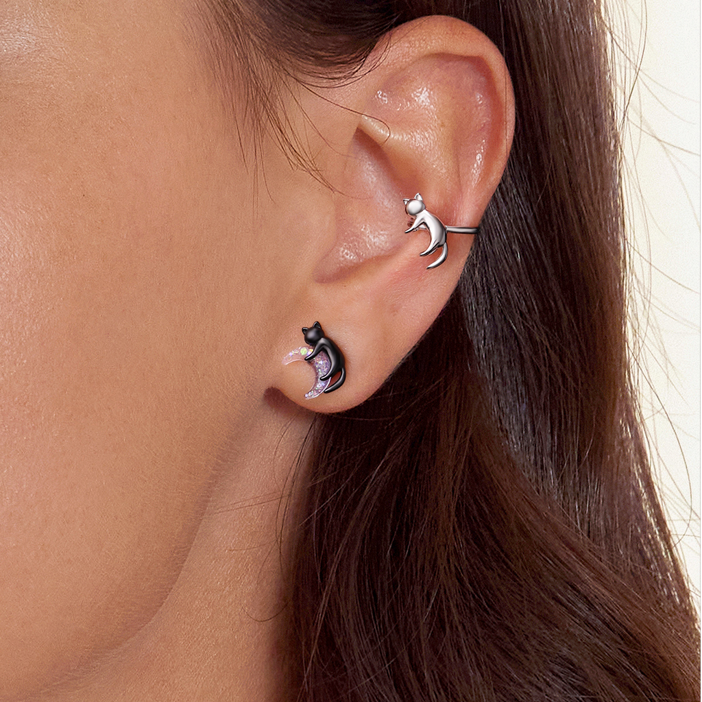 Black & White Cat Asymmetrical Ear Clips image number 5