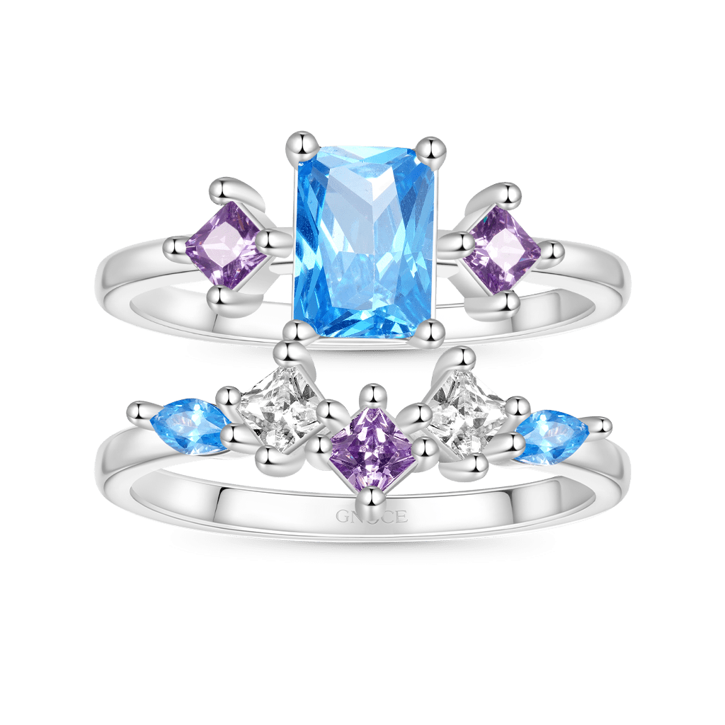 Rectangular-cut Aquamarine Ring Set image number 0