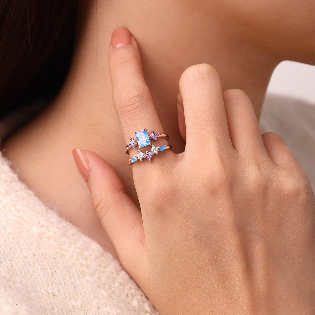 Rectangular-cut Aquamarine Ring Set image number 3