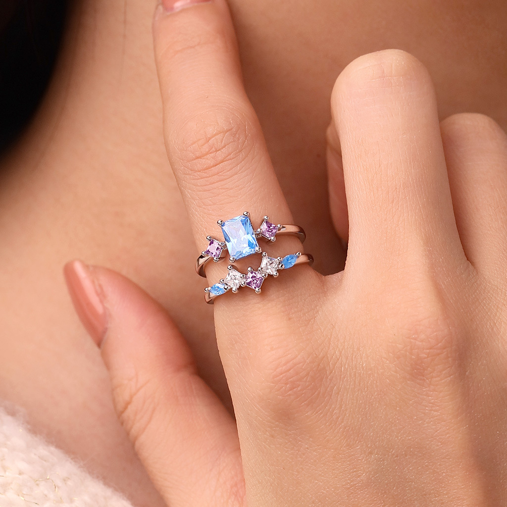 Rectangular-cut Aquamarine Ring Set image number 4