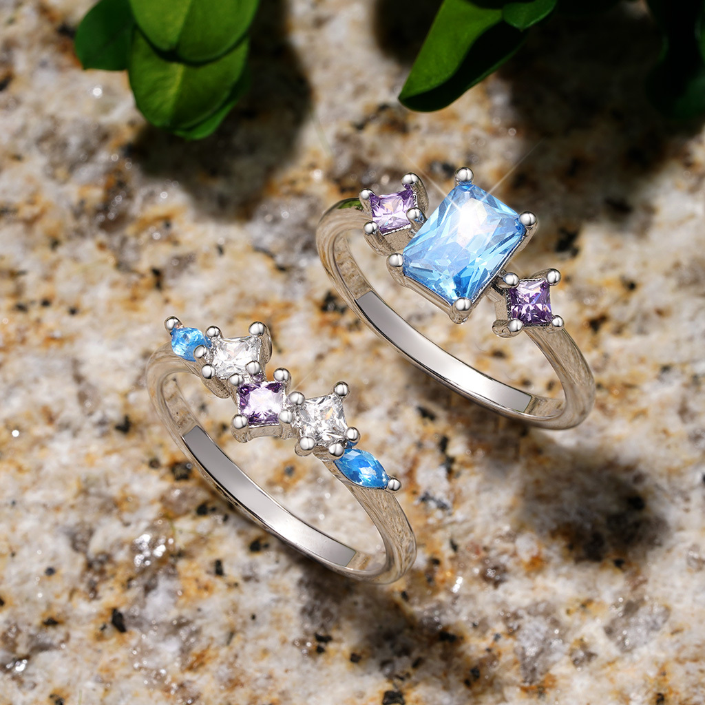 Rectangular-cut Aquamarine Ring Set image number 2