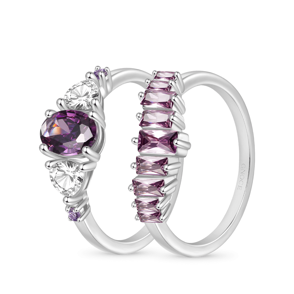 Egg-cut Fuchsia Rectangle Ring Set image number 1