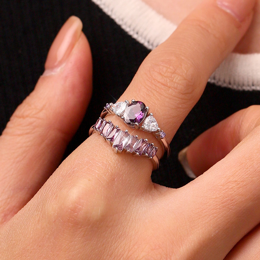 Egg-cut Fuchsia Rectangle Ring Set image number 4