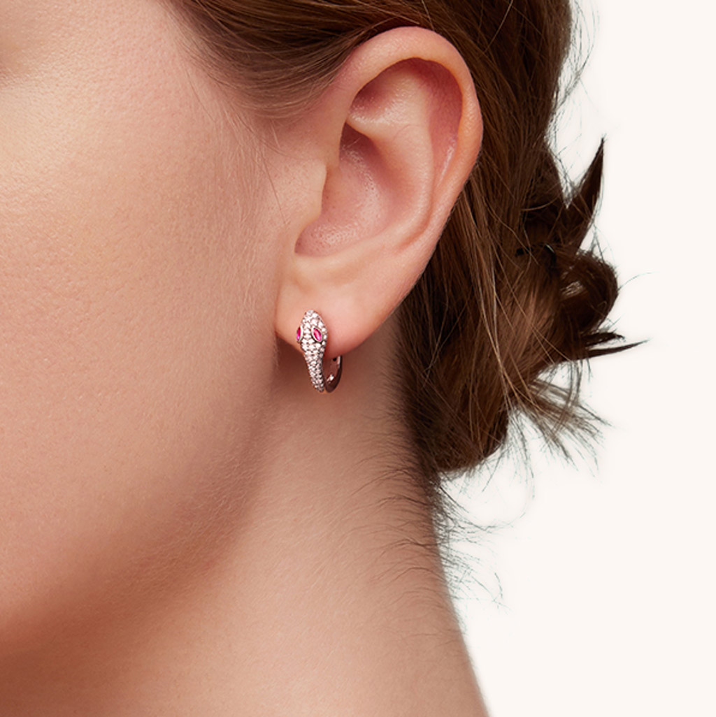 Diamond Snake Huggie Earrings image number 4