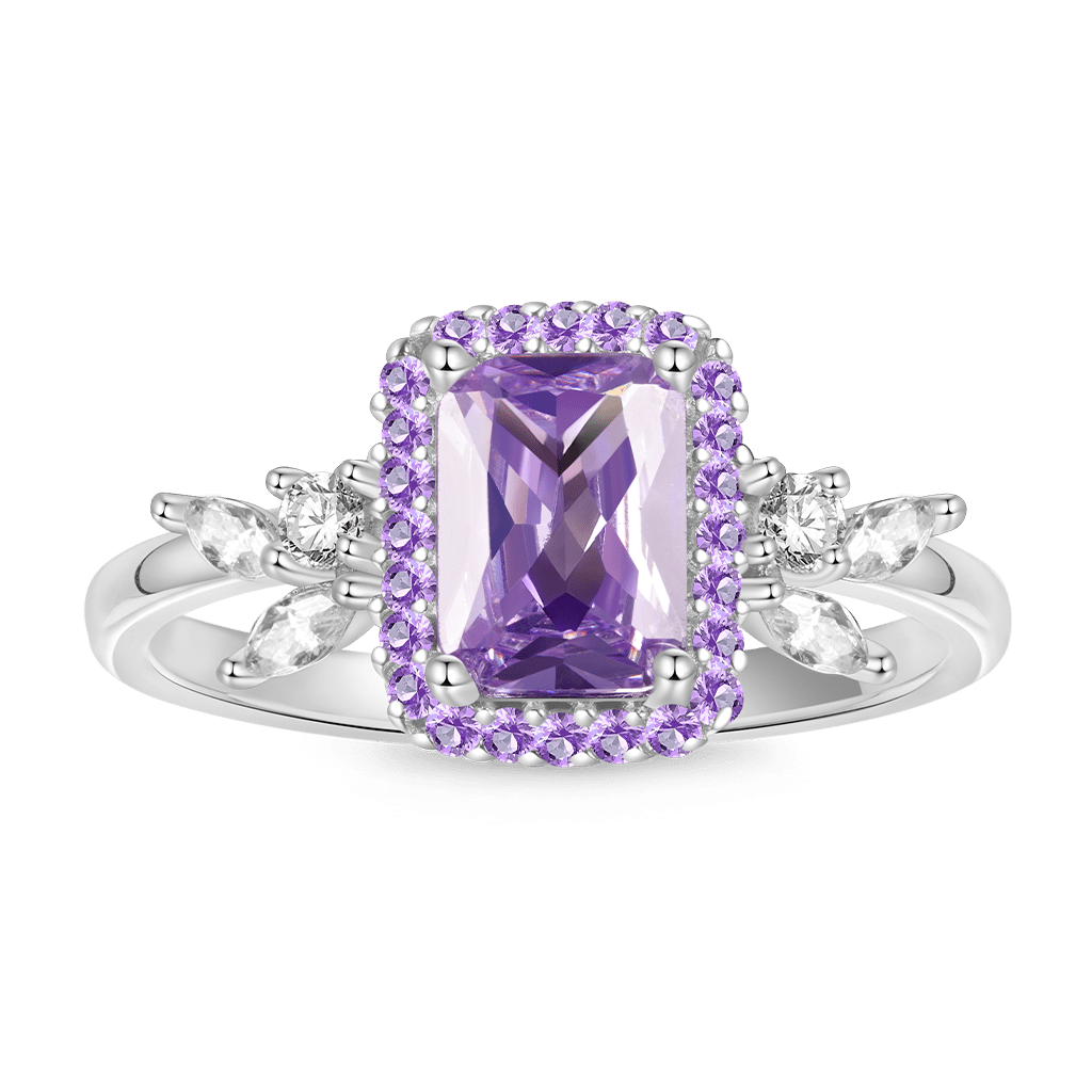 Square-Cut Amethyst Diamond Leaf Ring image number 0