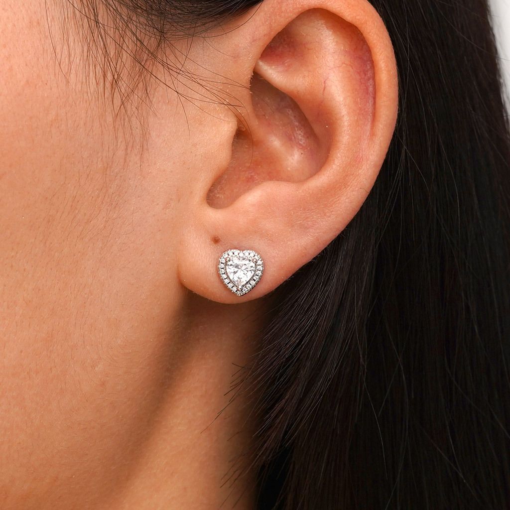 Brilliant Heart Diamond Halo Stud Earrings image number 6
