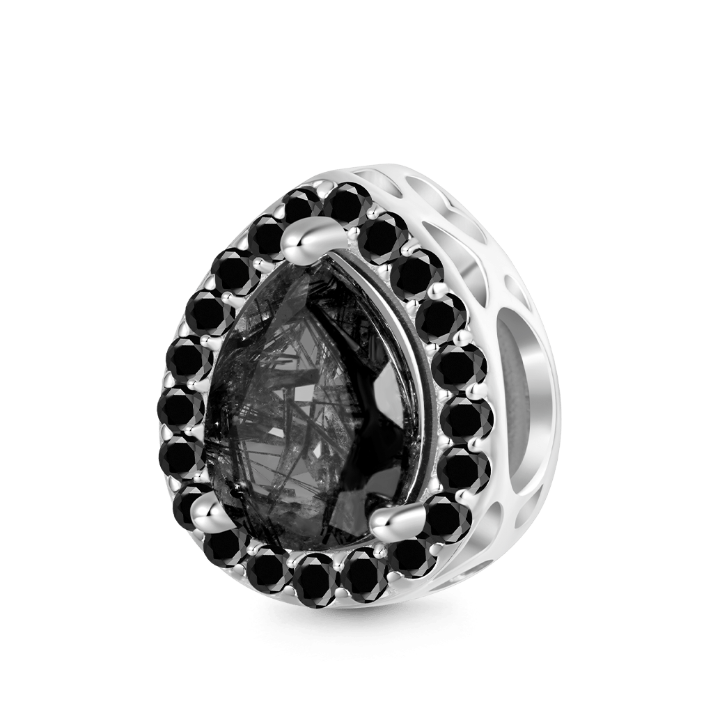 Black Hair Quartz Inlaid Engravable Charm image number 0