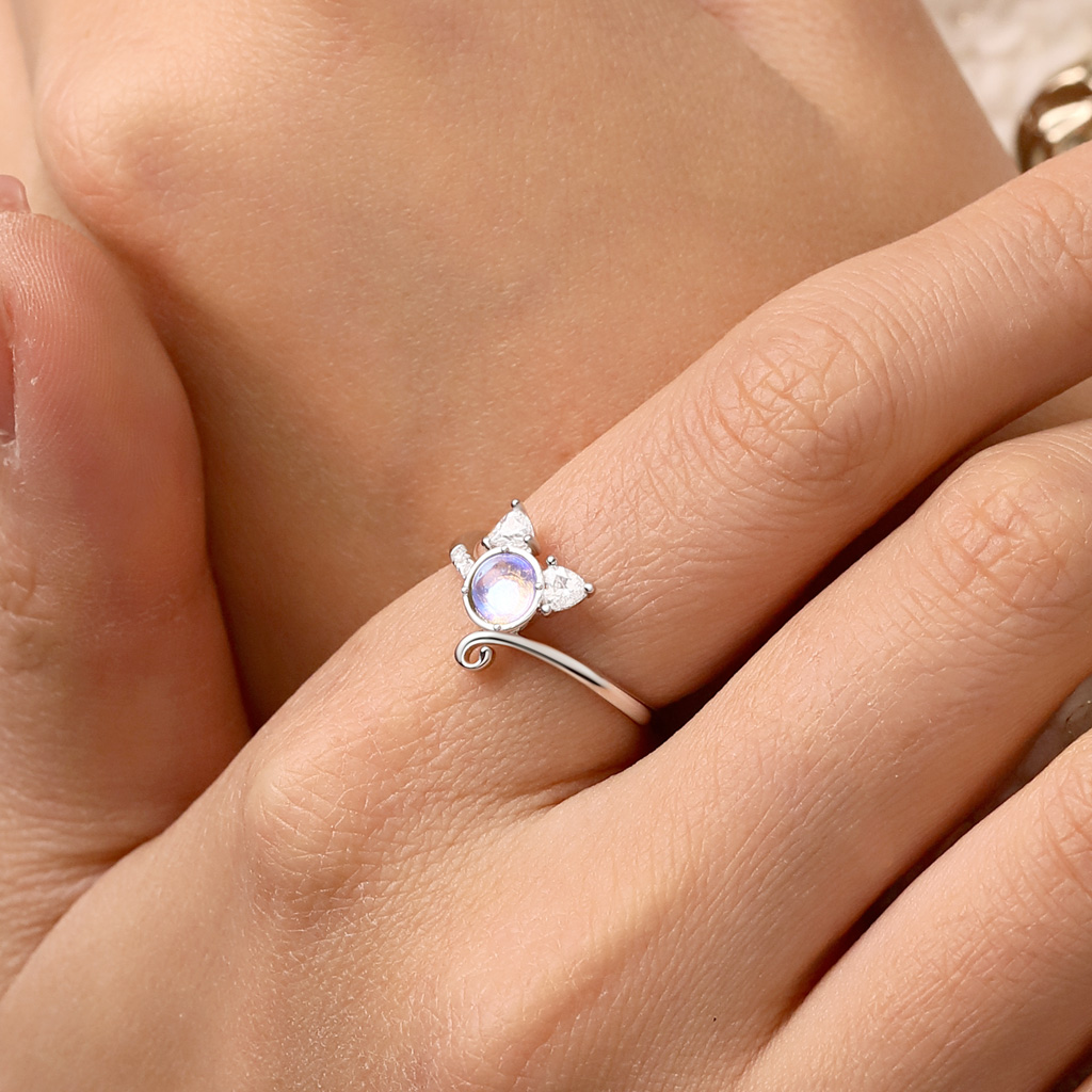 Cat Moonstone Band Ring image number 4