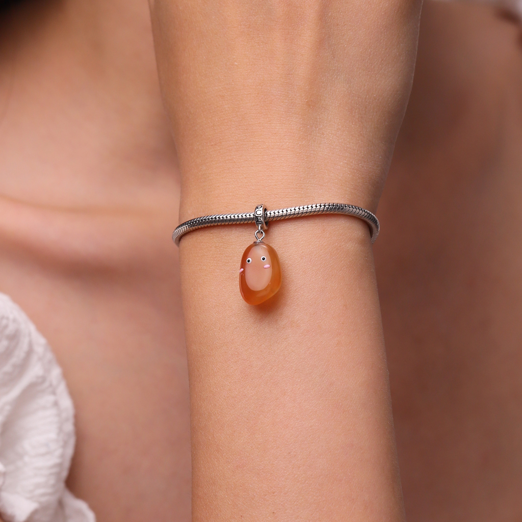 Natural Orange Color Rain Flower Stone Pendant image number 5