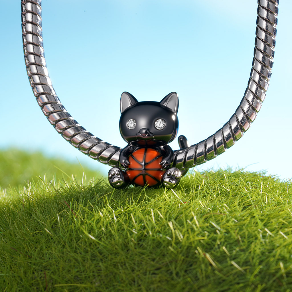 Black Cat Embrace Basketball Charm image number 2