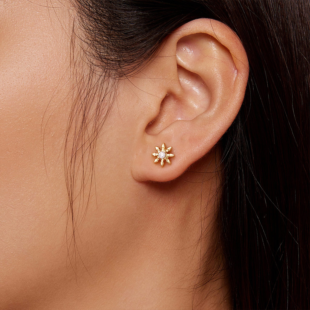 14K/10K Gold Spiked Star Stud Earrings image number 3
