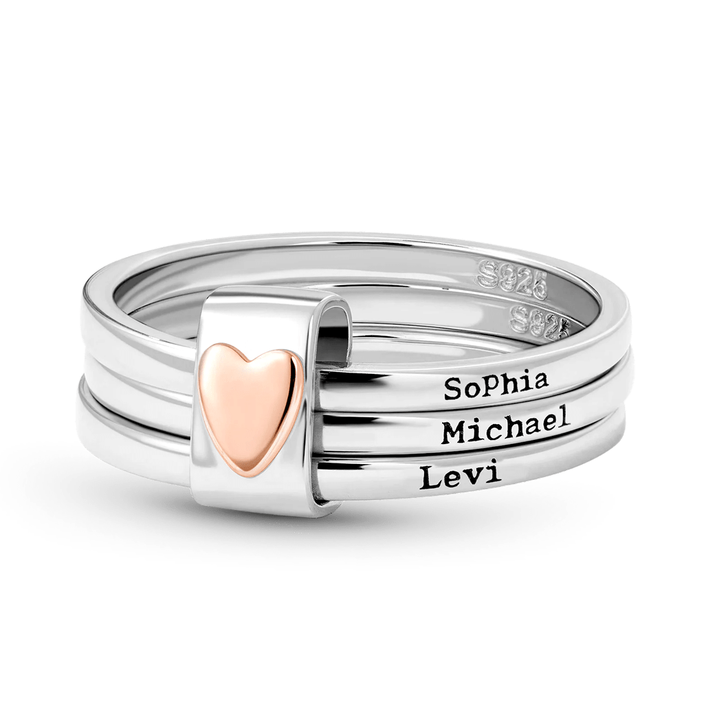Engraved Heart Stacking Rings image number 0