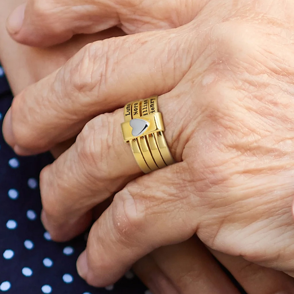 Engraved Heart Stacking Rings image number 3