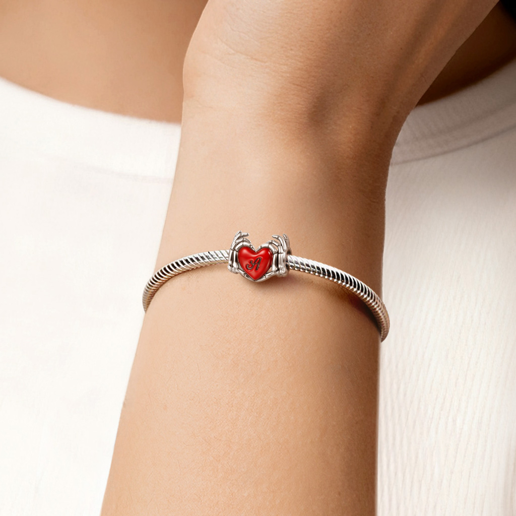 Skull Hand Heart Letter Charm image number 1