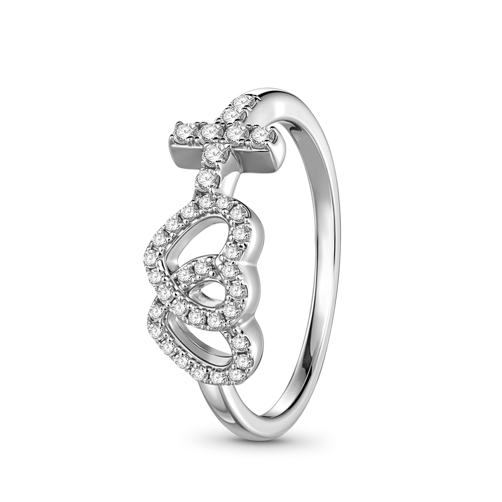 Double Heart with Cross Ring image number 3