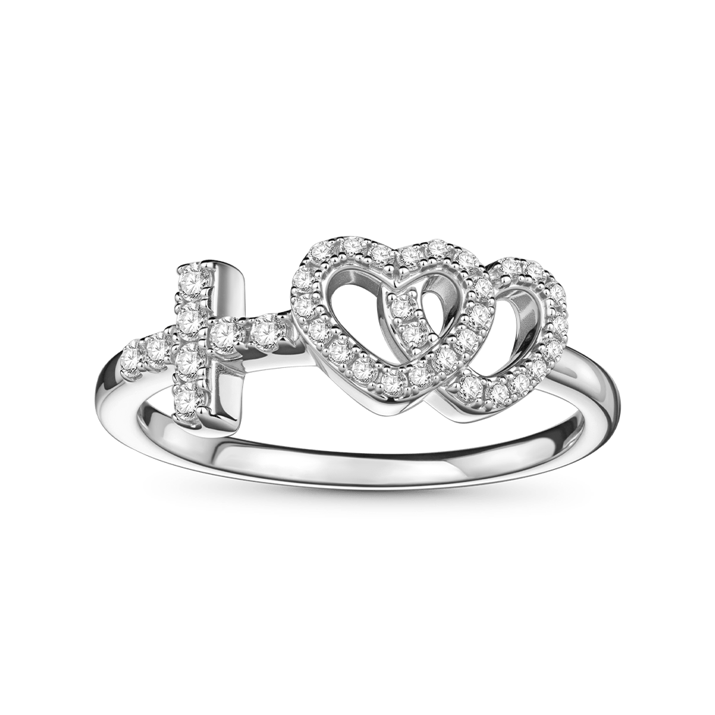Double Heart with Cross Ring image number 0