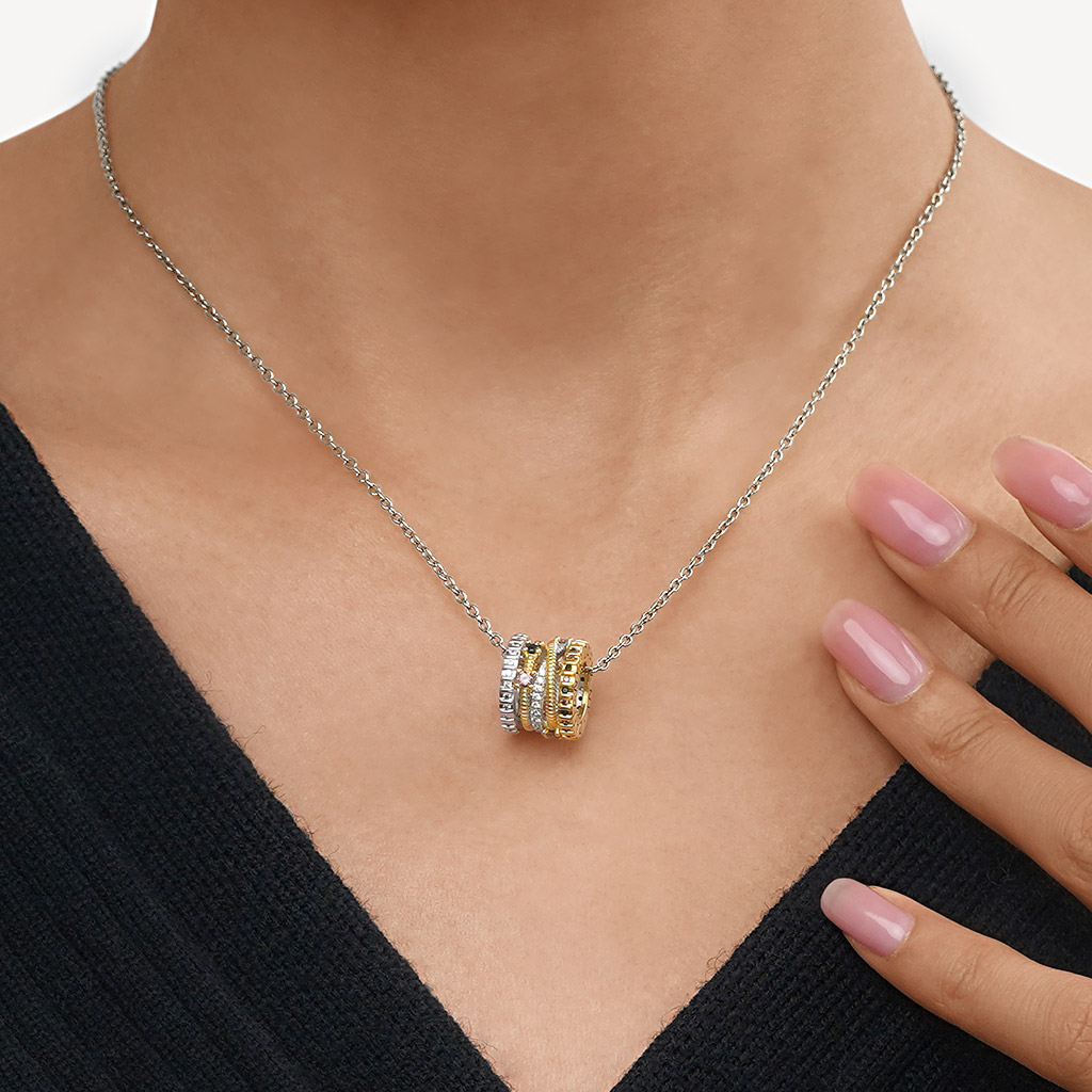 Two-tone Fashion Crossover Drum Necklace image number 3