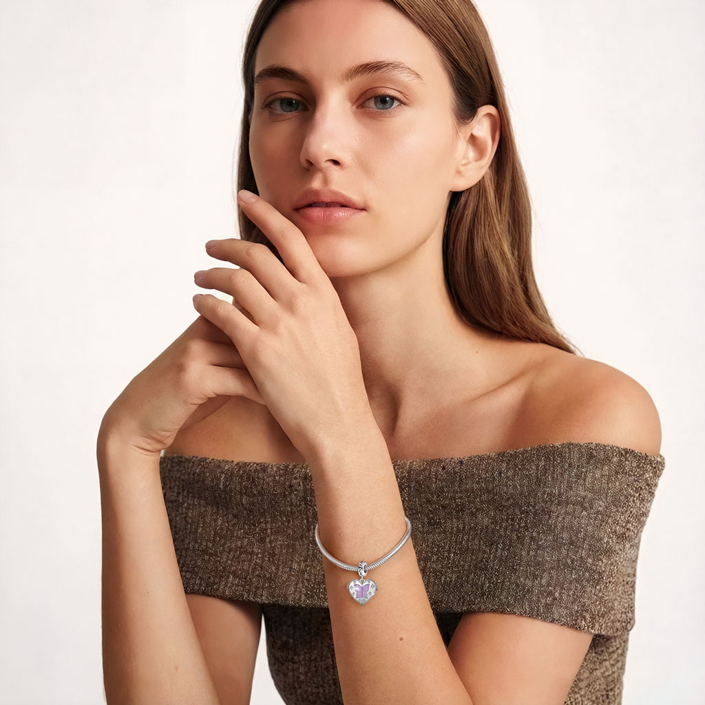 Butterfly Photo Birthstone Pendant image number 2