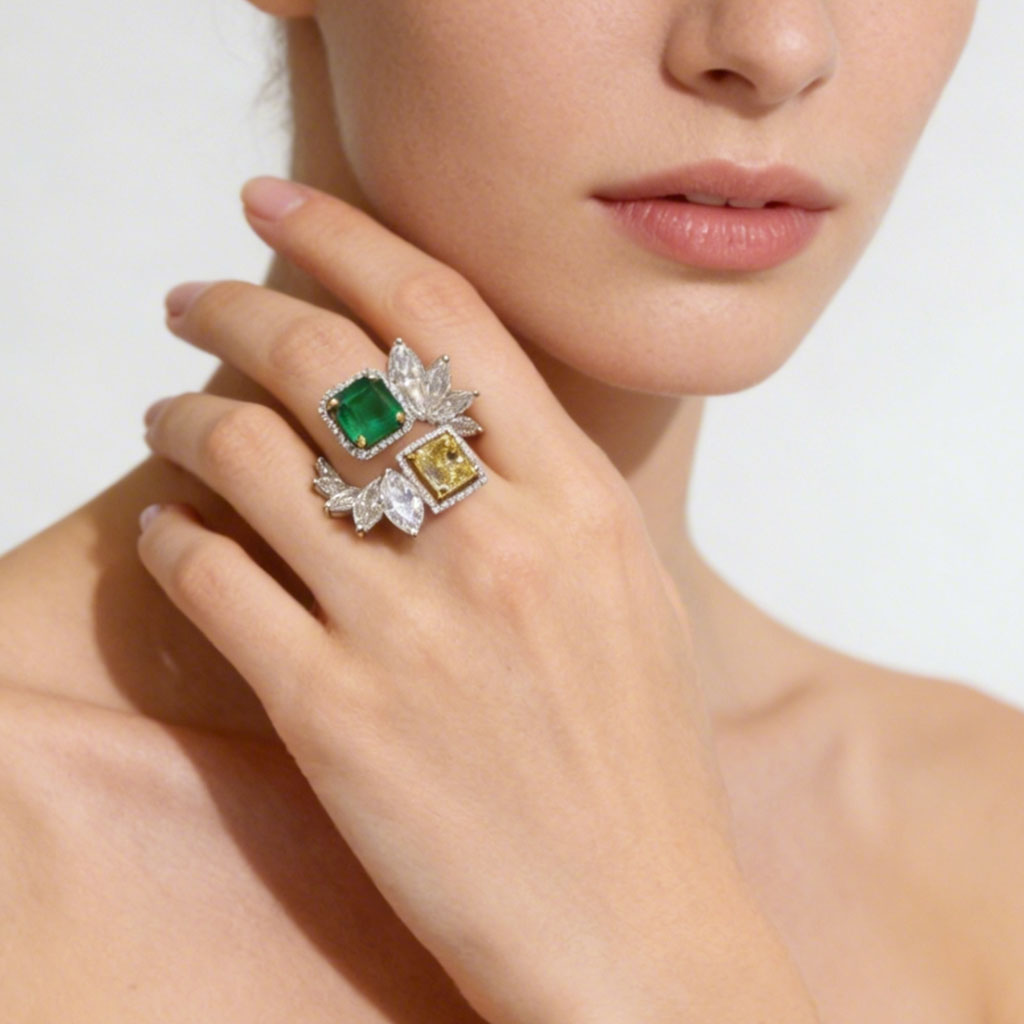 Leaf Cluster  Emerald & Yellow Ring image number 1