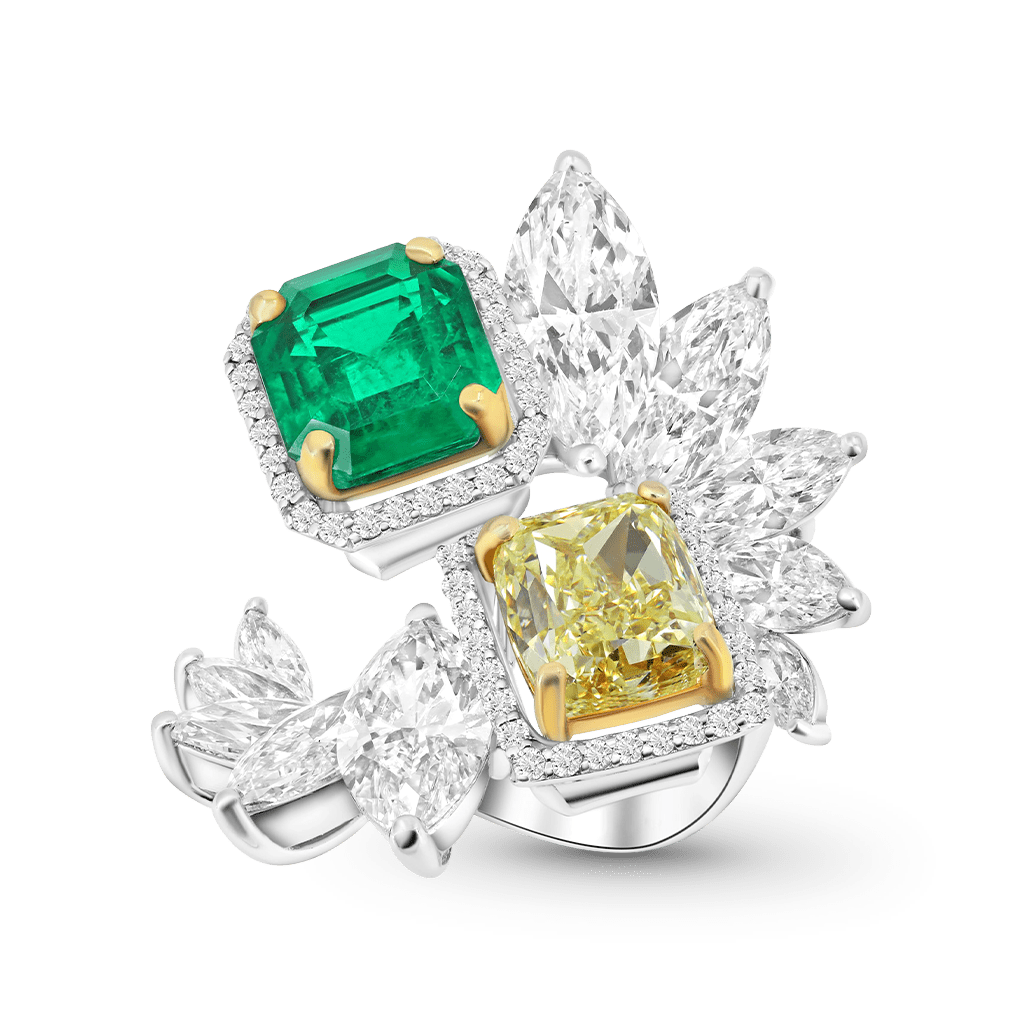 Leaf Cluster  Emerald & Yellow Ring image number 0