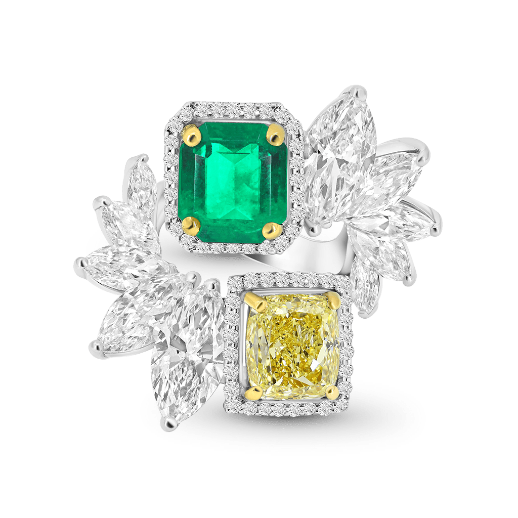 Leaf Cluster  Emerald & Yellow Ring image number 3