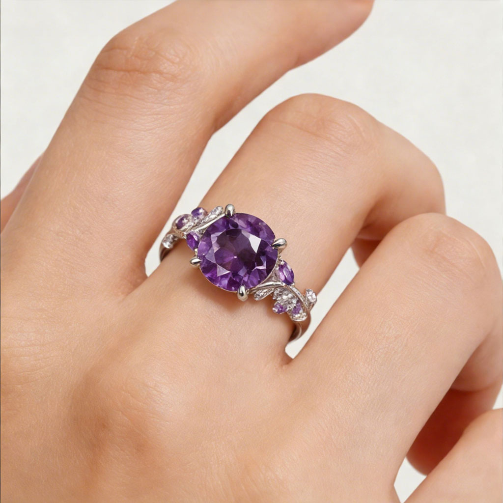 Round-cut Amethyst Promise Ring image number 1