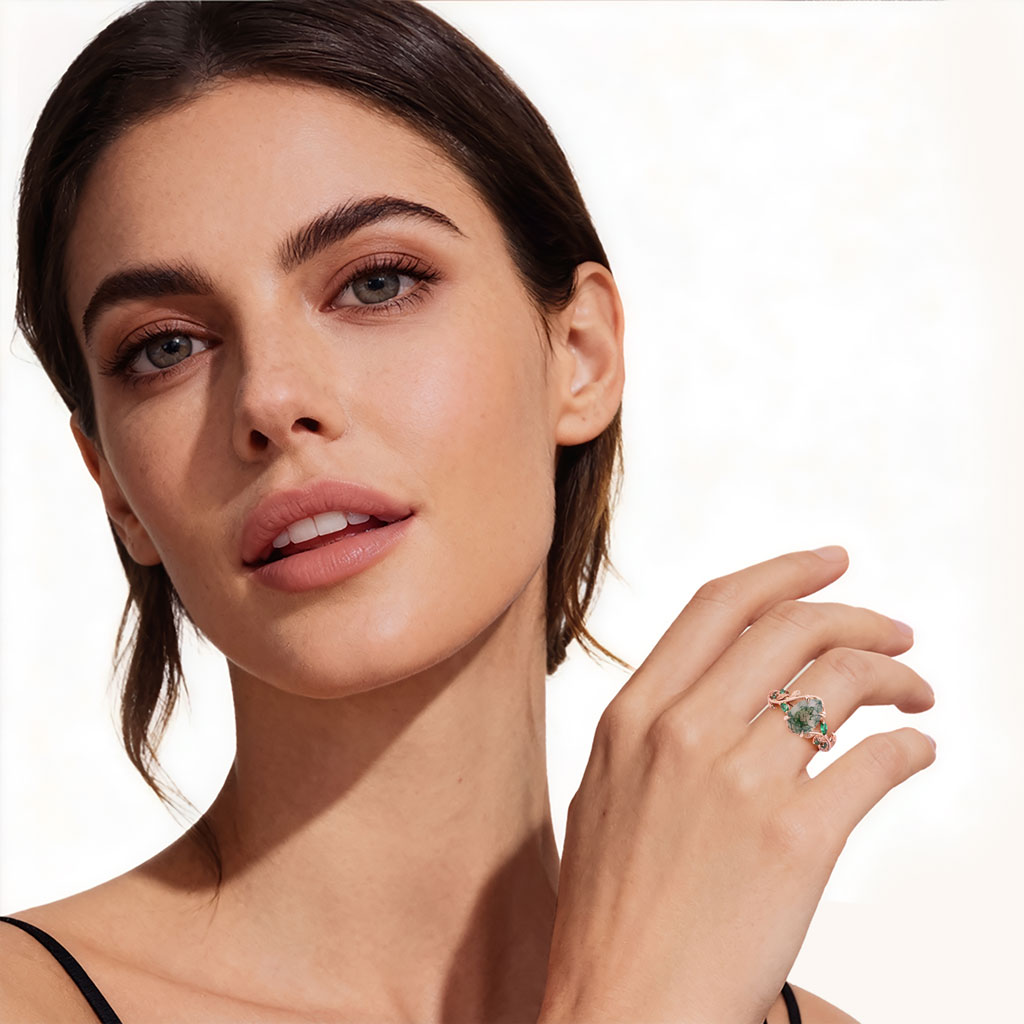 Moss Agate Pear-cut Promise Ring image number 2