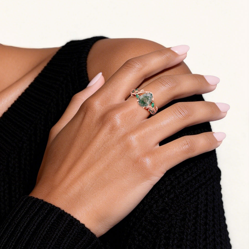 Moss Agate Pear-cut Promise Ring image number 1