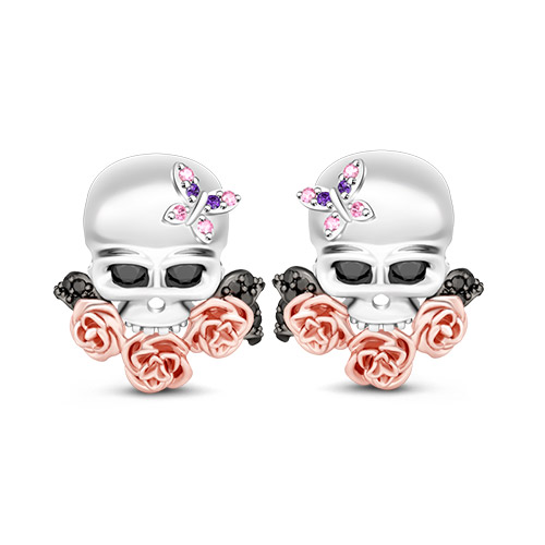 Skull Earrings with Flower image number 0