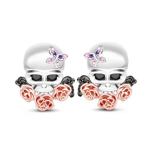 Skull Earrings with Flower image number 0