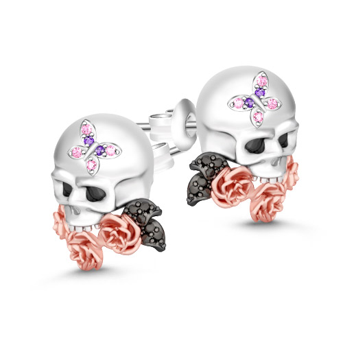 Skull Earrings with Flower image number 1