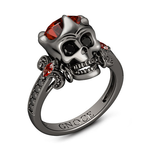 Skull Ring with Garnet Stone image number 1