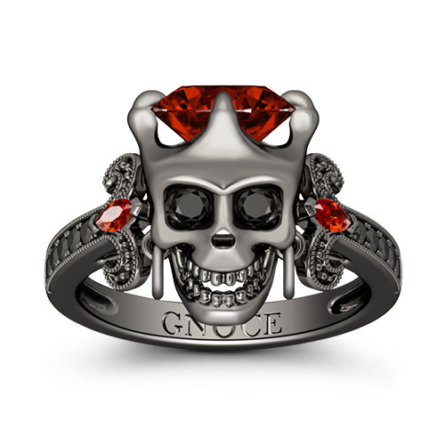 Skull Ring with Garnet Stone image number 0