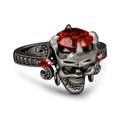 Skull Ring with Garnet Stone image number 2