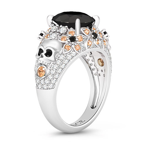 Skull Ring with Flowers Stones image number 1