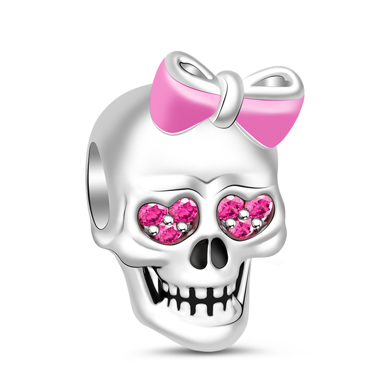 Skull with Pink Bowknot Charm image number 0