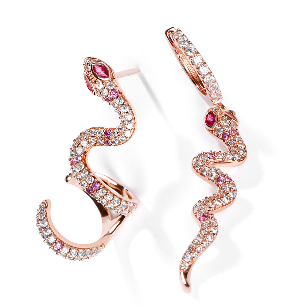 Pink Eyes Snake Earrings image number 0