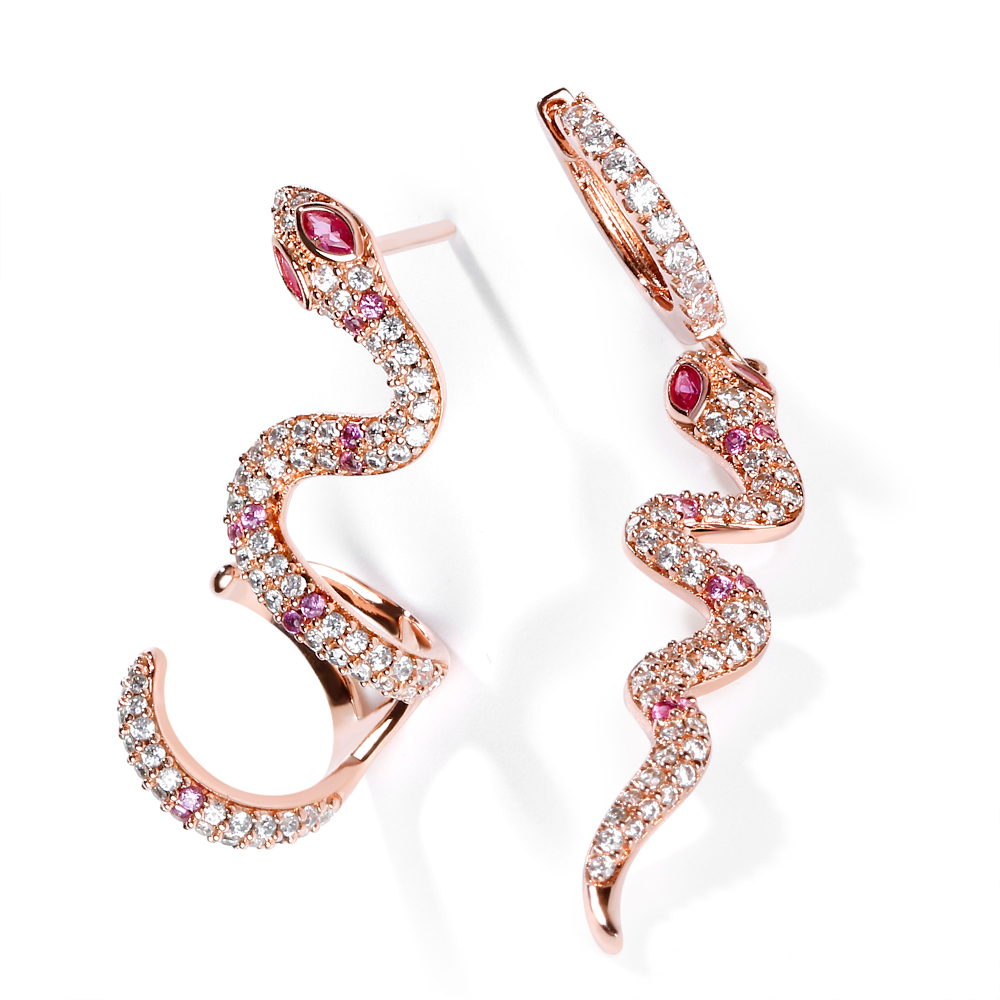 Pink Eyes Snake Earrings image number 0