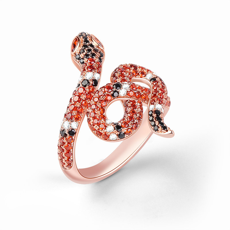 Tricolor CZ Snake Ring image number 1