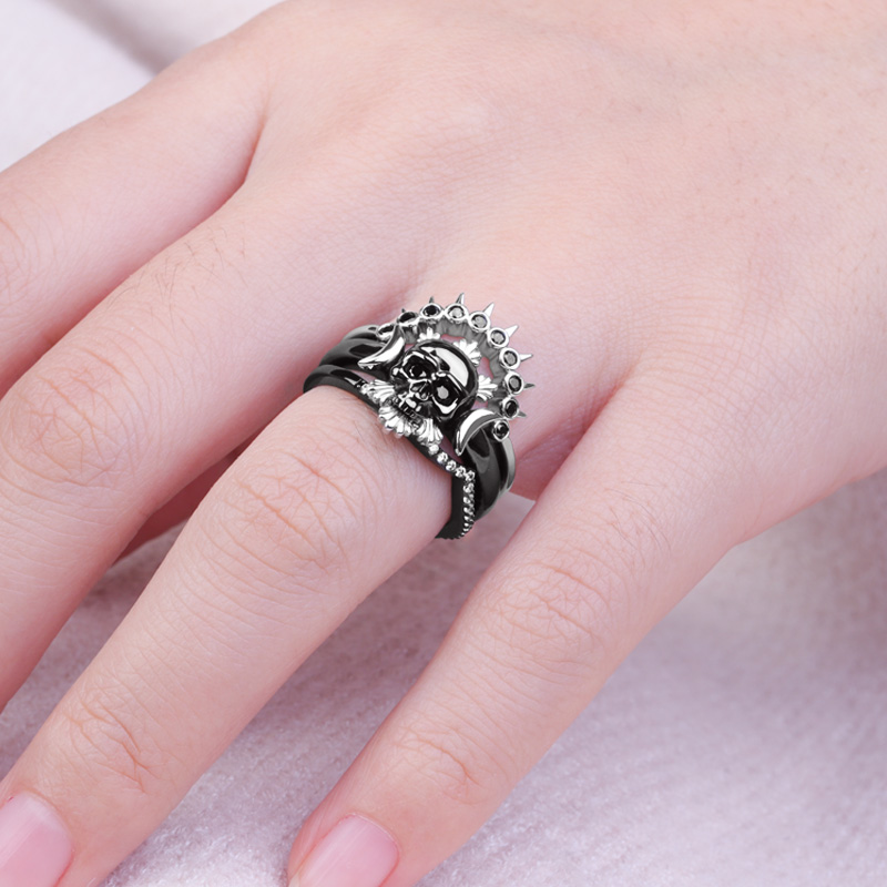 Black Skull Stackable Ring image number 3