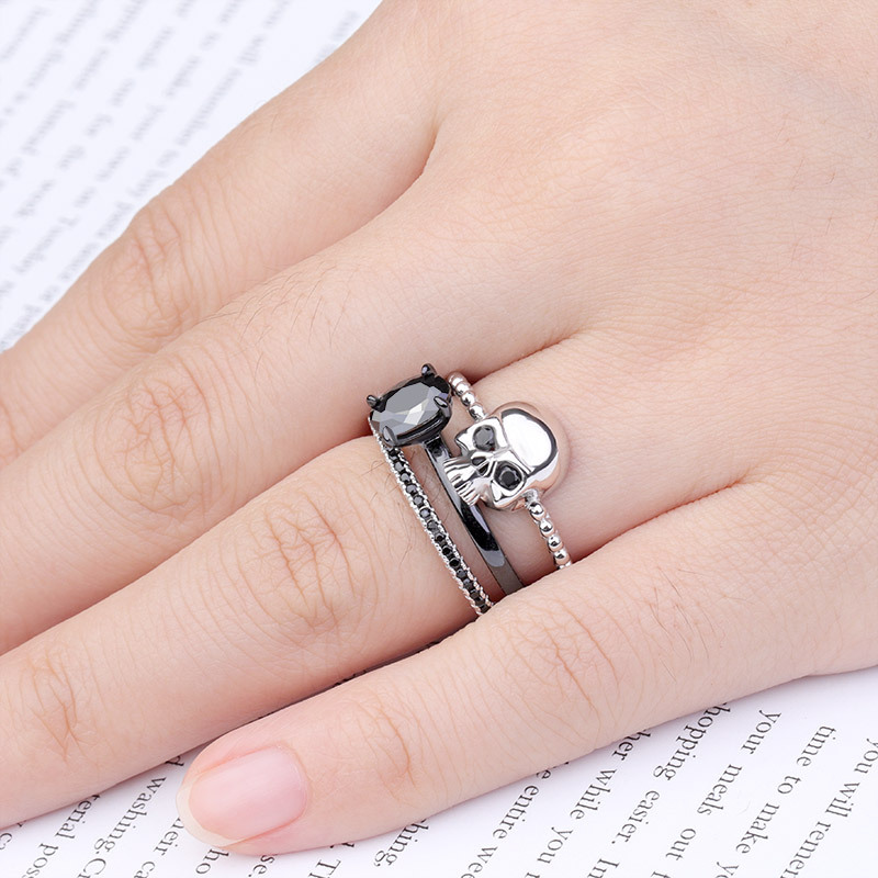 Skull Ring Stackable 3 Pieces image number 2