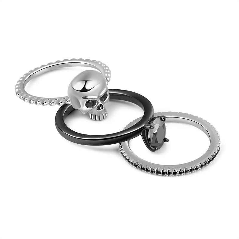 Skull Ring Stackable 3 Pieces image number 1