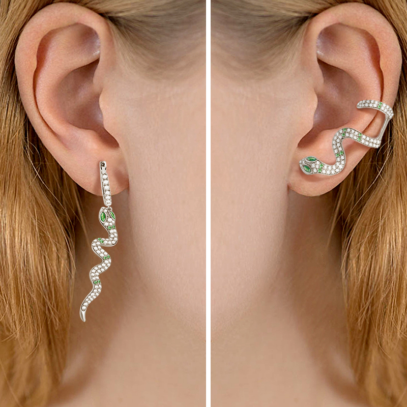 Green Eye Snake Earrings image number 2