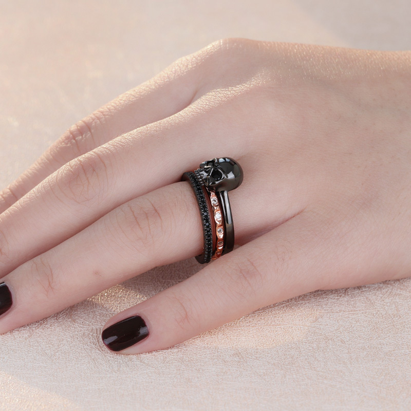 Bicolor Stackable Skull Ring image number 2
