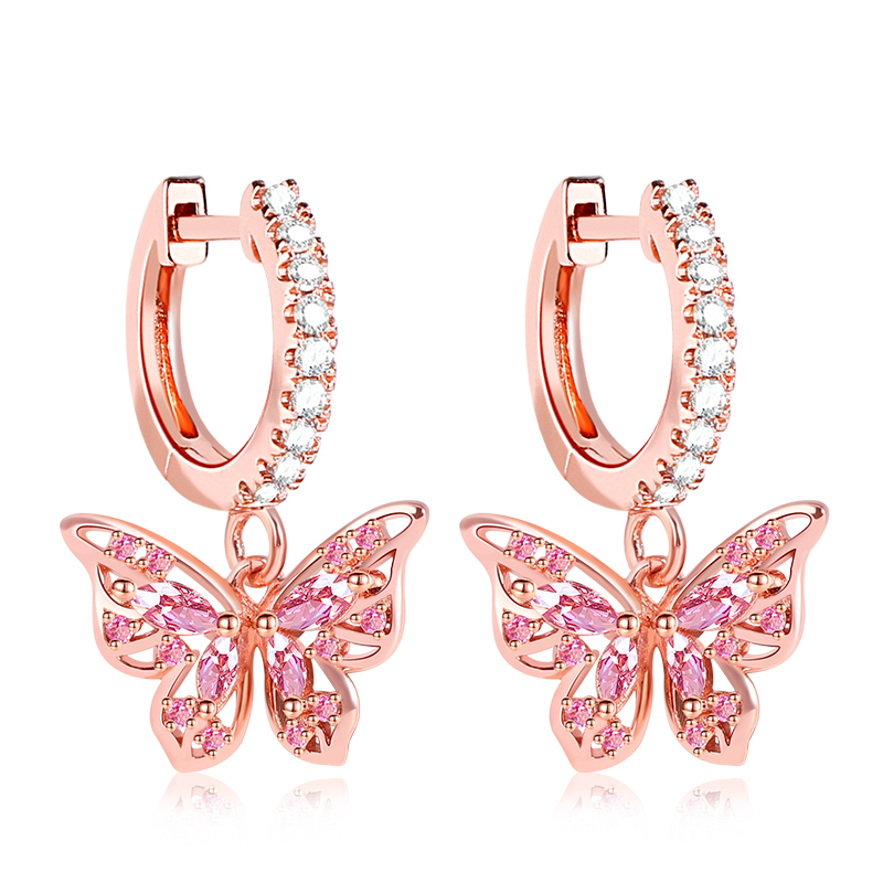 Butterfly Dangle Hoop Earrings image number 0