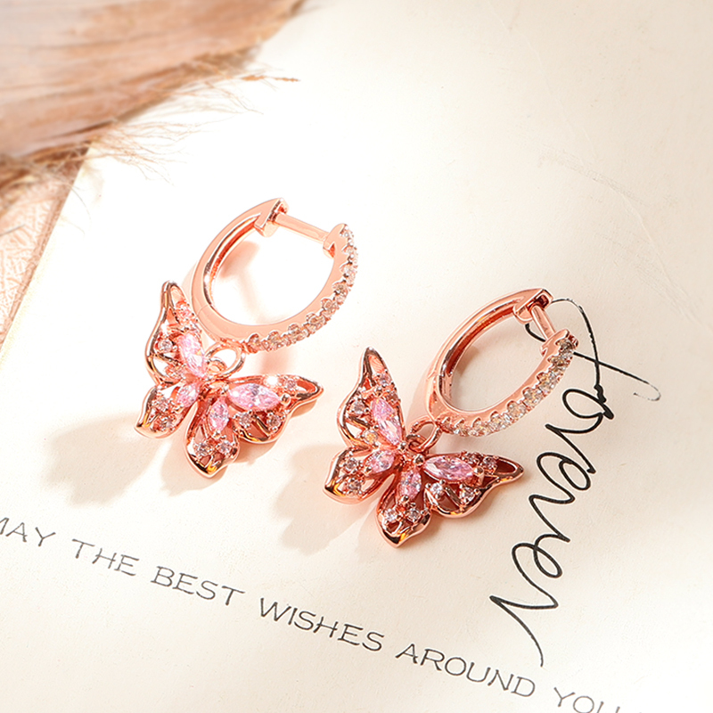 Butterfly Dangle Hoop Earrings image number 1