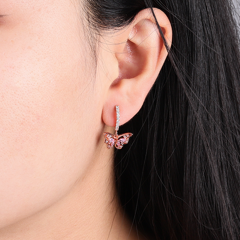 Butterfly Dangle Hoop Earrings image number 2