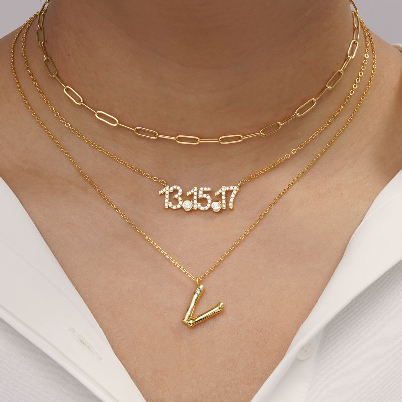 Bamboo Initial V Necklace image number 4