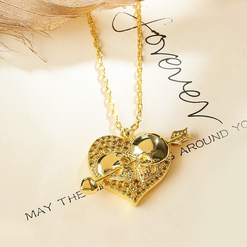 Arrow Through Heart Skull Necklace image number 1
