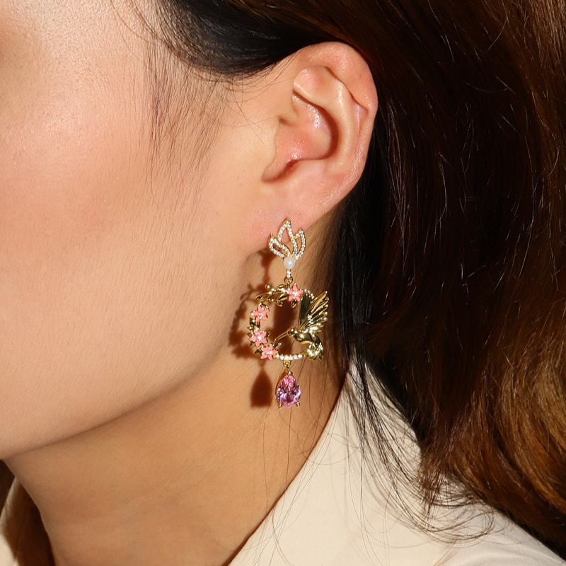 Hummingbird Flower Earrings image number 2